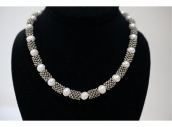 Pearl And Silver Tone Necklace