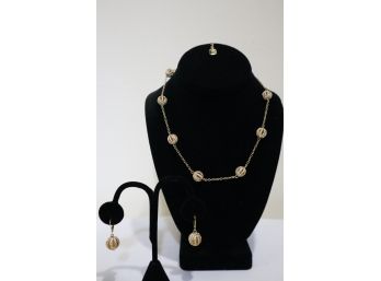 Ralph Lauren Gold Tone And Rhinestone Necklace And Earrings