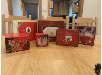 Group Of Boxed Christmas Themed Serving Pieces - Six Pieces