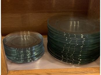 Group Of Clear Glass Dinner & Dessert Plates - 39 Plates Total