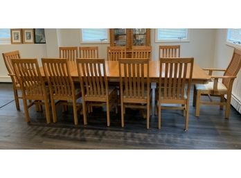 Fabulous Large Mission Style Oak  All Wood Furniture Co. Dining Table Wtih12 Chairs