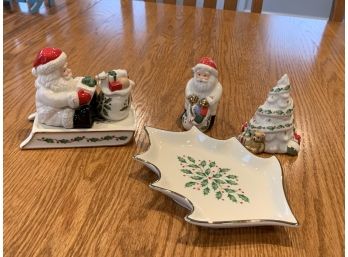 Miscellaneous Lenox Christmas Salt & Pepper Shakers, Leaf Dish & Sleigh