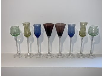 Group Of Eight Colored Glass Cordials