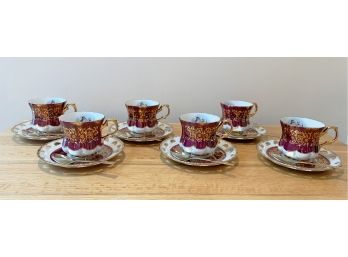 Ohashi China Japanese Demitasse & Sauces With Gold Gilt Spoons