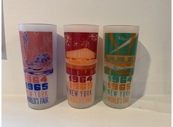 Three 1946 World's Fair Frosted Glasses