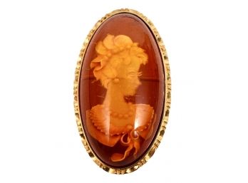 Vintage 18K Yellow Gold Carved Cameo Brooch Pin/pendant