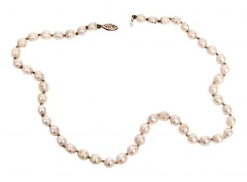 Hand Knotted Single Strand Baroque Pearl Necklace With 14K Gold Clasp