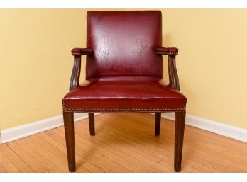 Leather Upholstered Wood Arm Chair With Nail Head Trim