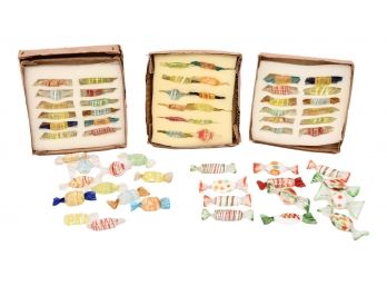 Set Of Sixty Vintage Lillian Vernon Glass Candy Decorations In Original Boxes