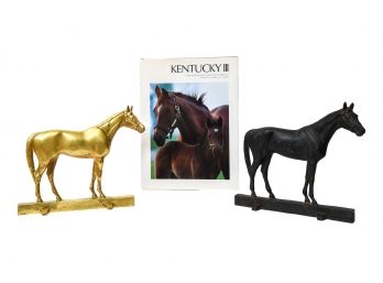 Pair Of  V.A. Metal Crafters Cast Iron Horse Door Stops And Kentucky III Photography Book