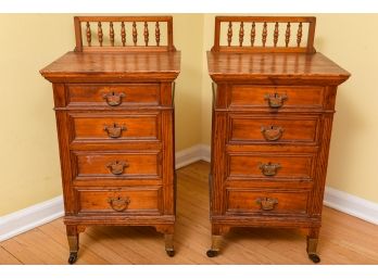 Pair Of Antique Lawrence, Wild And Company Four Drawer Side Tables On Casters