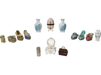 Collection Of Decorative Items - Ashahi Japan Porcelain, Golden Pear Egg, Dollarama Shoes