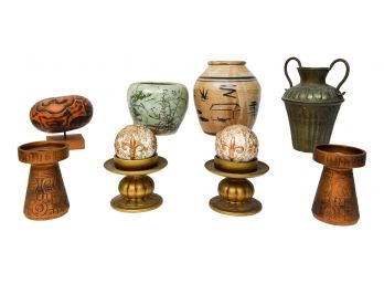 Collection Of Pottery, Ceramic Candle Holders And More