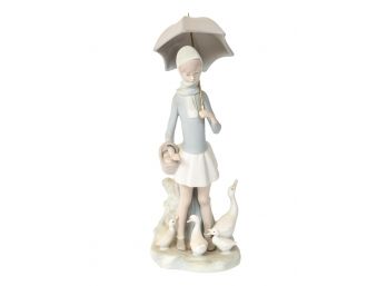 Lladro Figurine Girl With Umbrella And Geese #4510