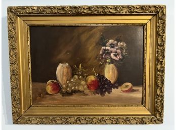 Vintage Oil On Artist Board With Fruit & Floral Still Life