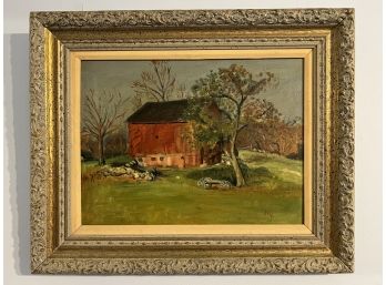 Oil On Artist Board Barn Landscape