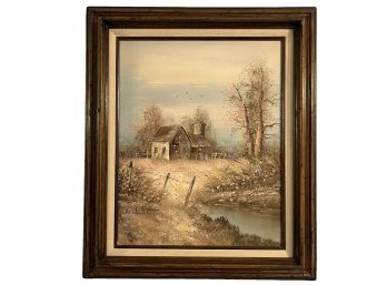 W. Newport Oil On Canvas Country Barn Landscape