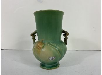 Roseville Pinecone Handled Vase With Original Sticker 339-6