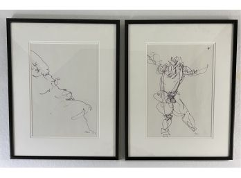 Signed P. Todisco Pair Of Abstract Pen Drawings