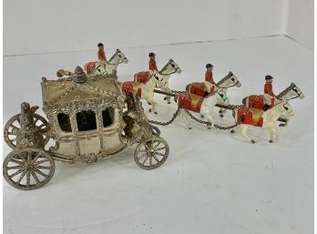 Vintage Cast Metal English Coach With Horses