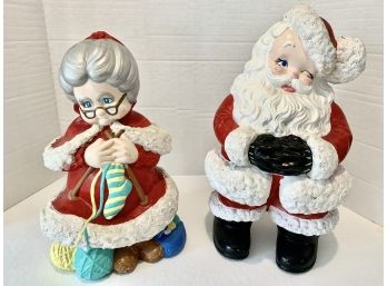 Vintage Ceramic Large Santa And Mrs Claus Figures