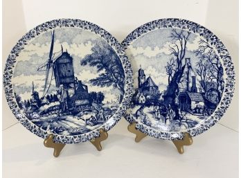 Pair Of Blue & White Delft Charger Plates