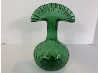 Empoli Italian Ruffled Green Diamond Optic Vase