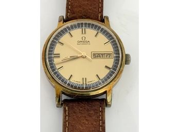 Omega Automatic Watch With Leather Band - Running