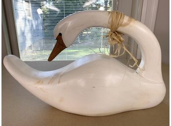 Signed Wood Carved White Goose Or Swan Decoy Stanstead Decoy Collection