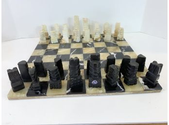 Onyx Chess Board And Alabaster Pieces