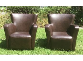 PR. Brown Leather, Naugahyde, Swivel Chairs