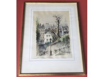 Watercolor Paris Montmartre Du Calvaire, Signed