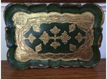 Antique Green/Gold Wooden Florentine Tray