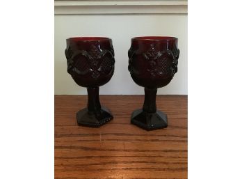 Pair Of Avon Cape Cod Ruby Red Glass Goblet, 4.5H