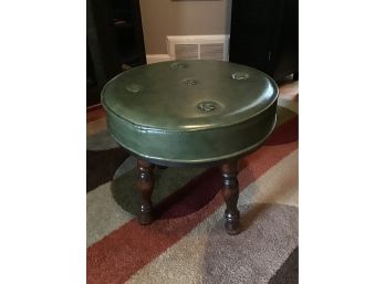 Vintage Green Leather Foot Stool 16 X 14