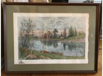 Birch Lake By Benjamin Lander (1842-1915) Hand Colored Etching