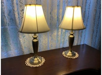 Pair Of Satin Nickel Lamps 20H