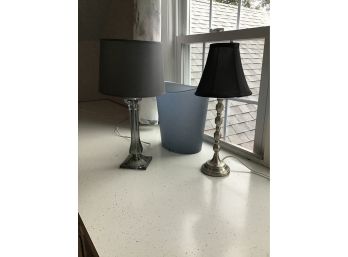 Gray Lot - Nickel Table Lamp, Gray Acrylic Lamp And Gray Waste Paper Basket