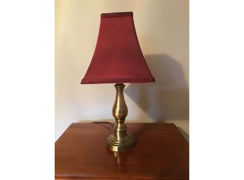 Brushed Nickel Lamp With Cranberry Red Shade 19H