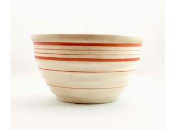 Antique Rinbed Ceramic Bowl With Red Stripes