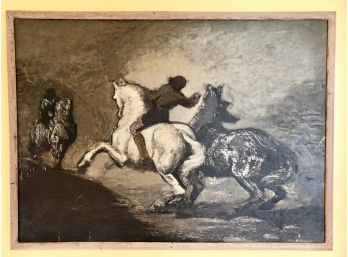 Original Painting On Board Of Horse And Rider