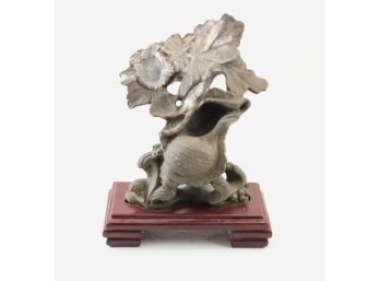 Carved Soapstone On Wood Base (Crisanthium Stone Sculpture)