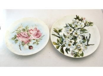 Pair Of Antique Hand Painted Flower Porcelain Plates