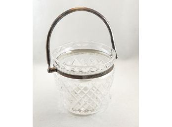 Waterford Glass Ice Bucket With Silver Band And Handle