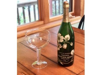 Large 1982 Perrier Wine Bottle And Oversize Glass