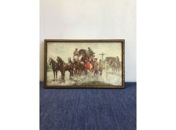 Horse Drawn Carriages And Men Escorting Women Out Framed Art