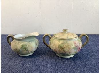 Bavaria Green And Gold Floral Sugar And Creamer Lot