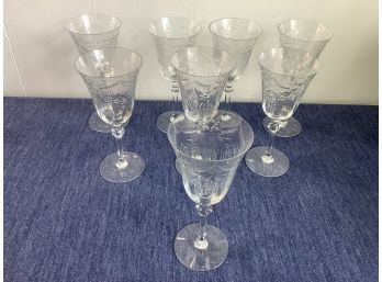 Etched Wine Glasses Lot Of 8