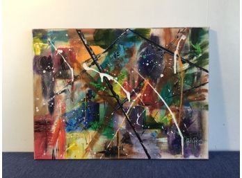 Abstract Color Painting On Canvas Signed Art