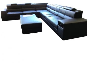 Beautiful Italian Leather Sectional With Matching Ottoman